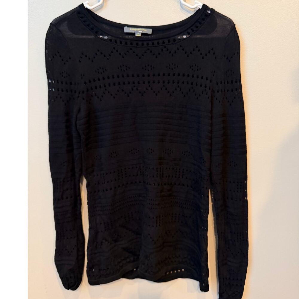 Catherine Malandrino for Designation Black Pointelle Open Knit Sweater Size S